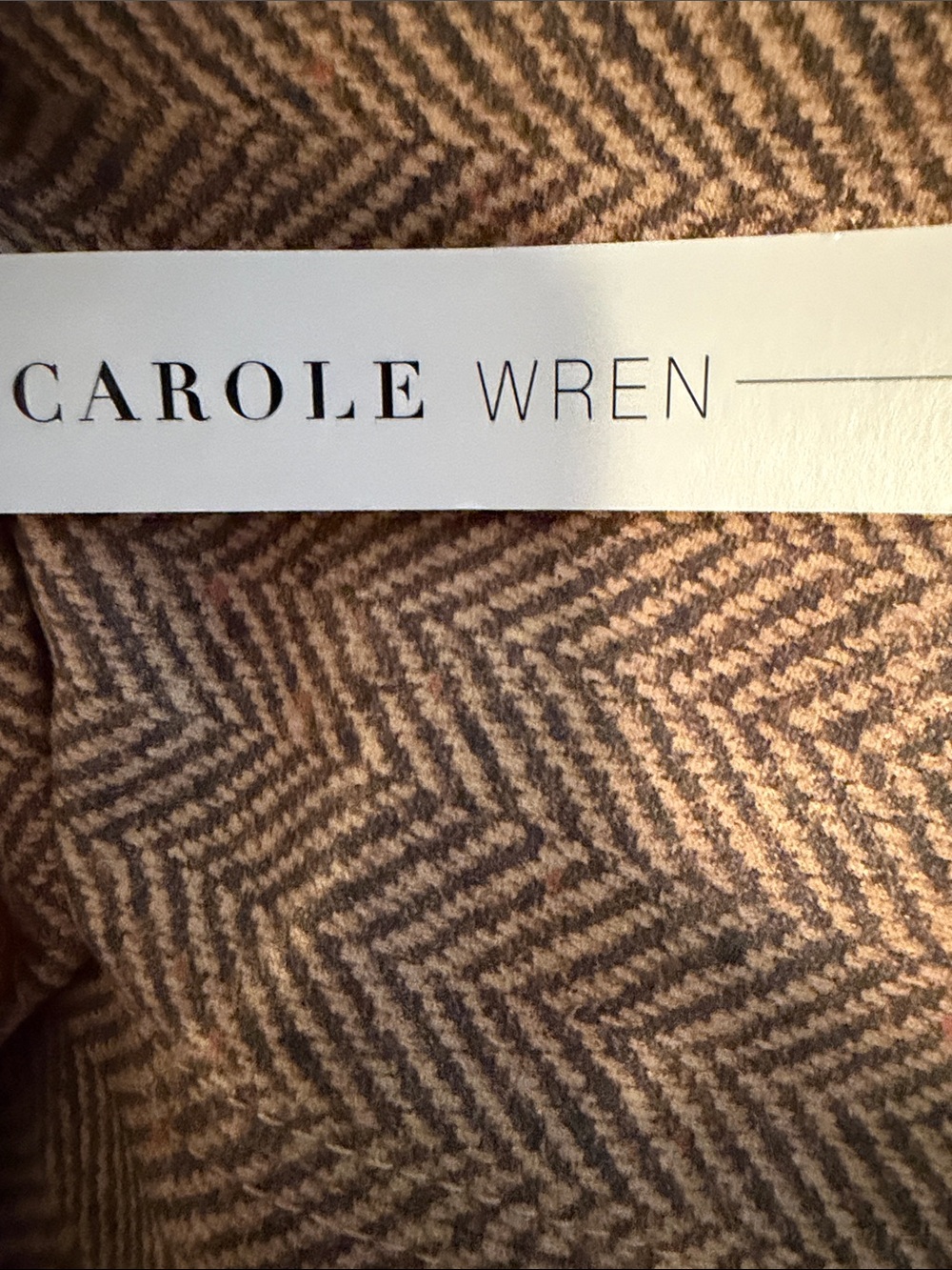 Tailored Tan Herringbone A-Line Skirt with Button Waist - Picture 6 of 6